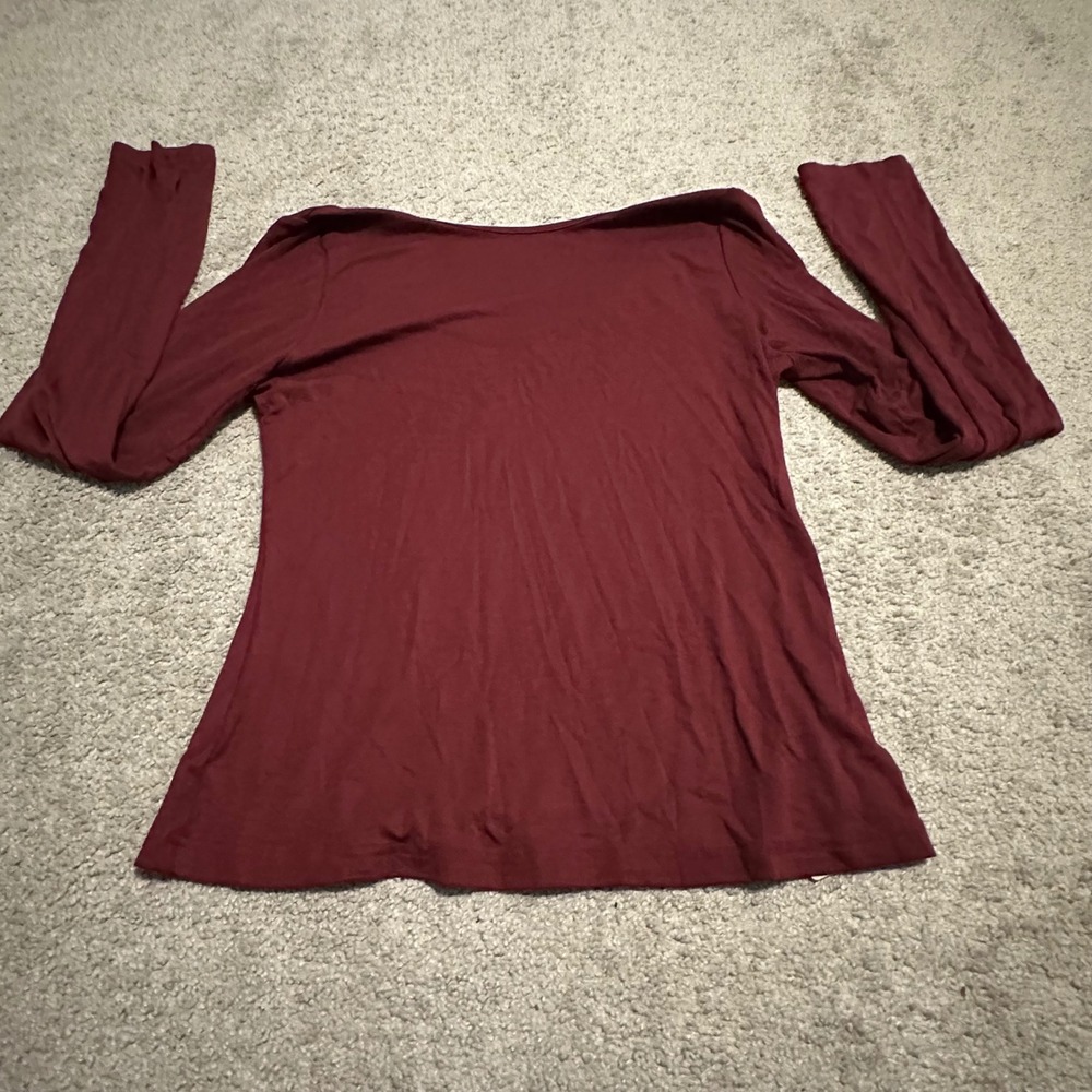OGL Burgundy Cashmere Blend Tencel Scoop Neck Long Sleeve Top XL 250805-2653W24 - Picture 2 of 7